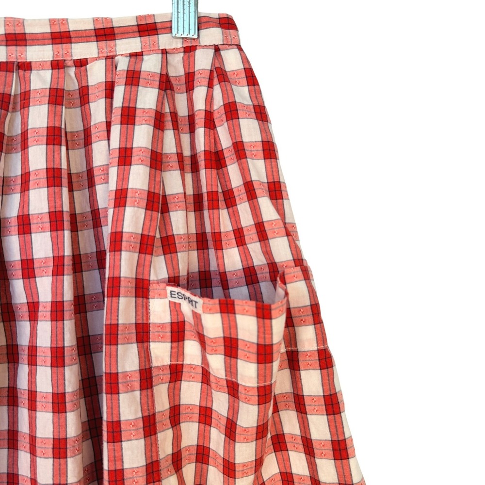 Vintage Esprit Red Plaid Midi Skirt High Waist A-Line 90s Cottagecore Size 14 - Picture 4 of 8
